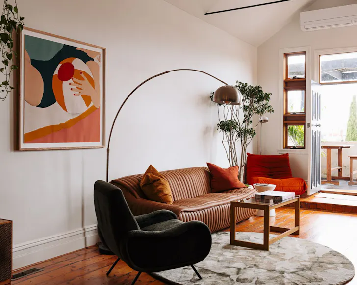 The living space at Henry Sugar Accommodation best Airbnbs Melbourne
