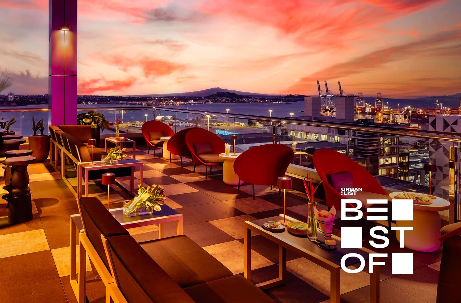 A view across the deck at HI-SO, one of the best rooftop bars in Auckland.