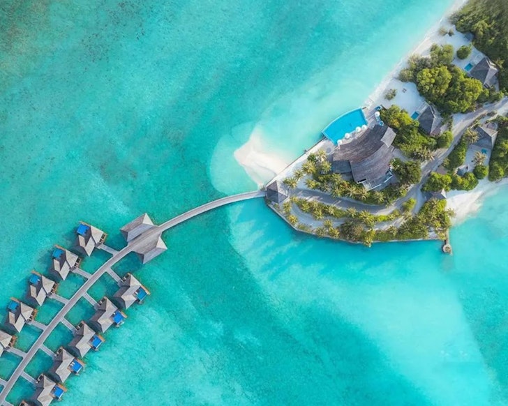 An aerial view of Hideaway Beach Resort & Spa one of the best Maldives hotels