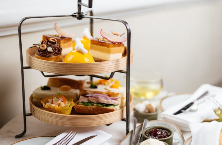 High tea on tiered platter, delivered by State Buildings Perth