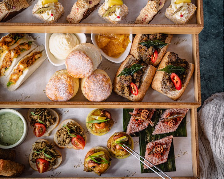 A beautiful box of Sri Lankan-inspired treats at Hilton Auckland's high tea. 