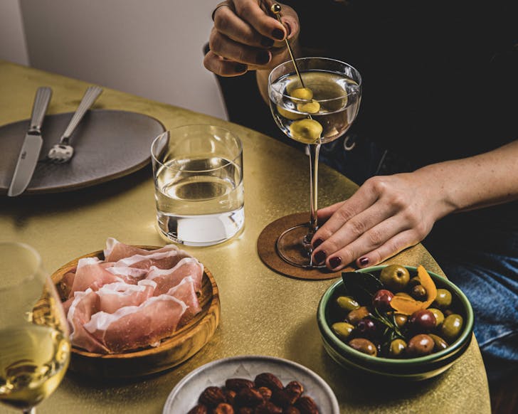 Indulge on Casual Bites served with Olives and Ham