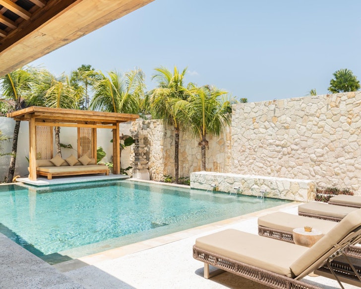 A view of the pool at Honeymoon Villa one of the best Canggu villas Bali