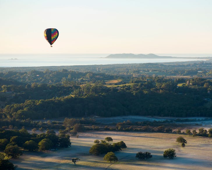 hot air balloon above hinterland