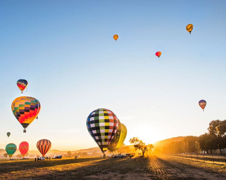 hot air balloons at sunrise