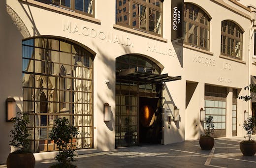 Exterior of Hotel Indigo in a gorgeous heritage building. 