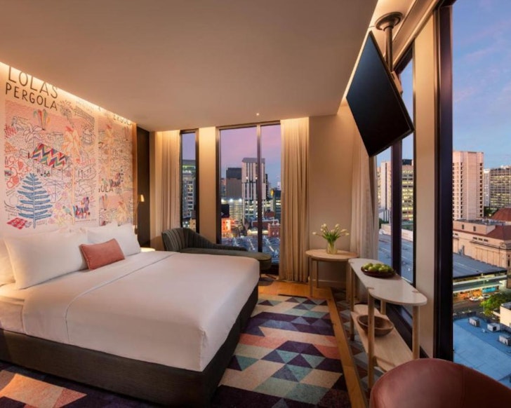 A romantic corner room overlooking the city at Hotel Indigo Adelaide 