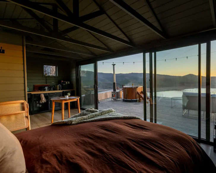 The view from bed at Howes Creek Cabin Camping best Airbnbs Victoria