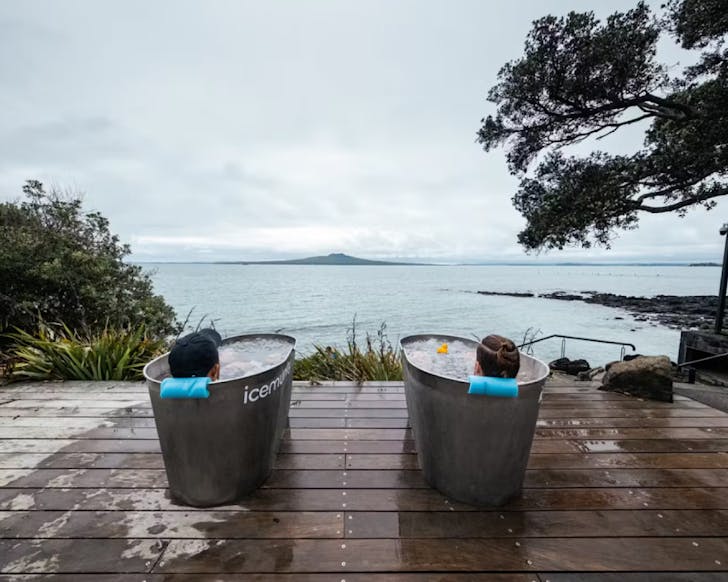 Two people in cold bath