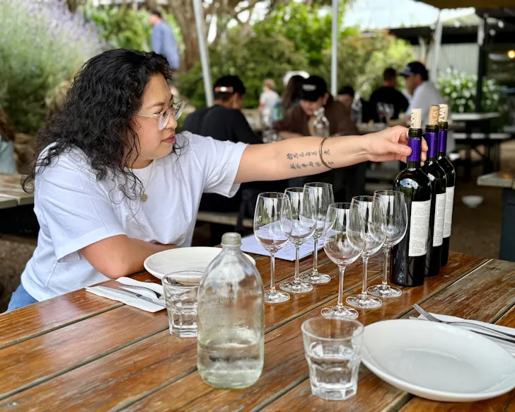 Vicki checking out a Te Motu Wine Tasting 