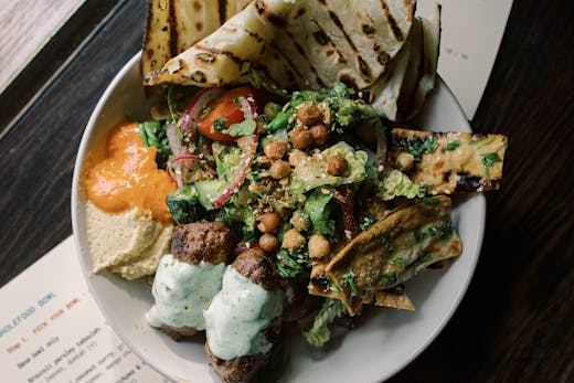 Fattoush with beef kofta wholefood BBQ bowl