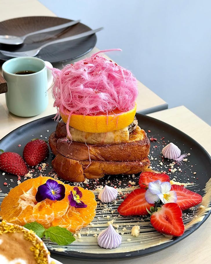 A decadent candy floss-topped french toast from Bambina.