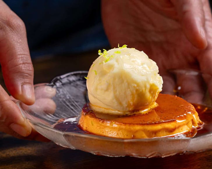 Nanamâs Leche Flan with Giapoâs Pineapple Ice Cream 