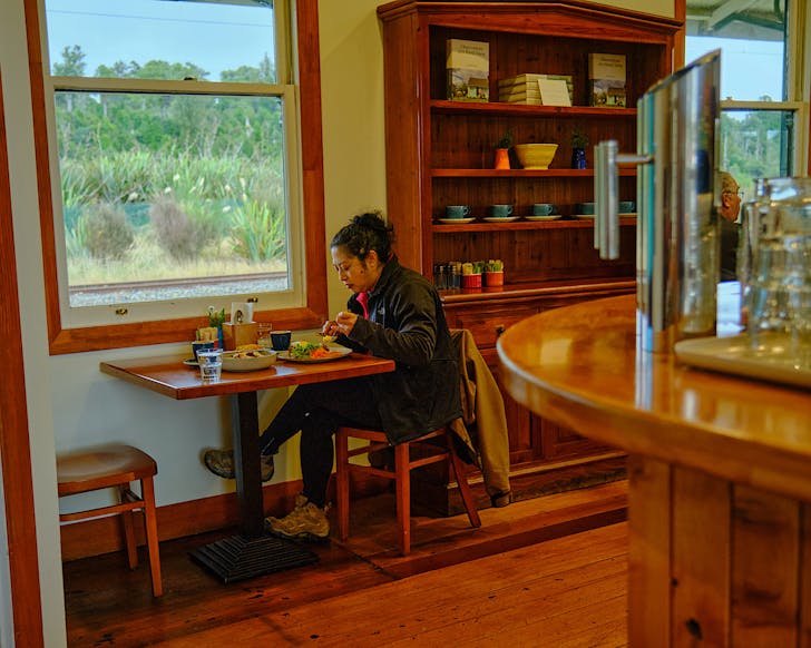 Vicki enjoys breakfast at the newly refurbished The Station Cafe in Ruapehu