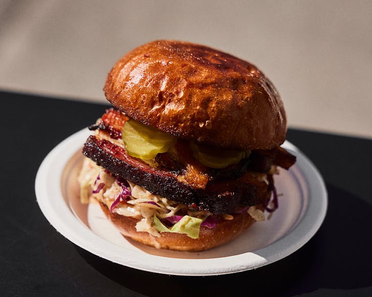 Stone Ovenâs BBQ brisket burger photographed by Josh Griggs