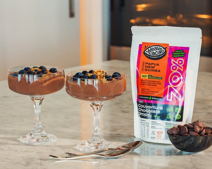 Head Judge Peter Gordonâs dark chocolate mousse with blueberries to promote Weave Cacaoâs Mousse Masters competition