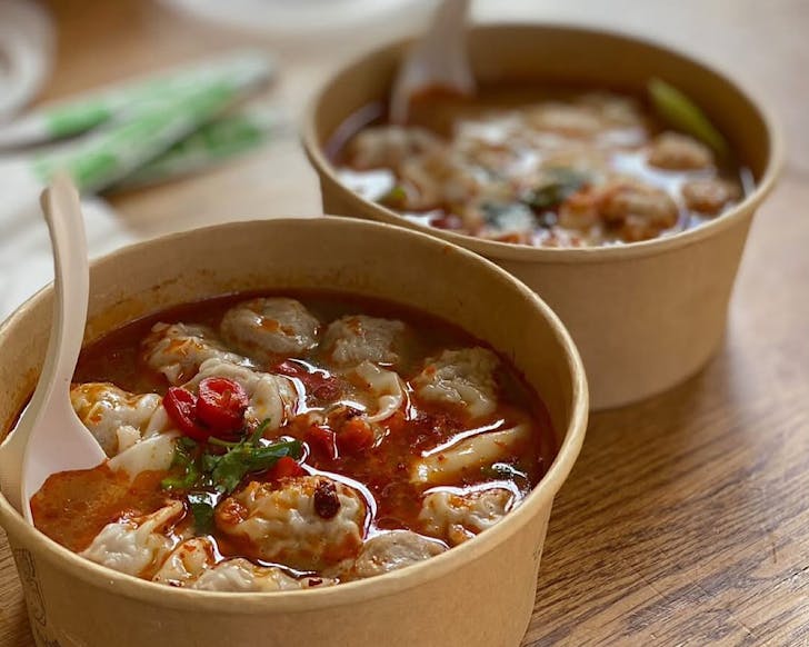 Steaming bowls of noodle soup from Poms Thai Kitchen in Åtautahi