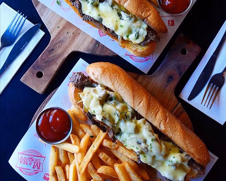 Philly cheesesteaks at Mama Brown