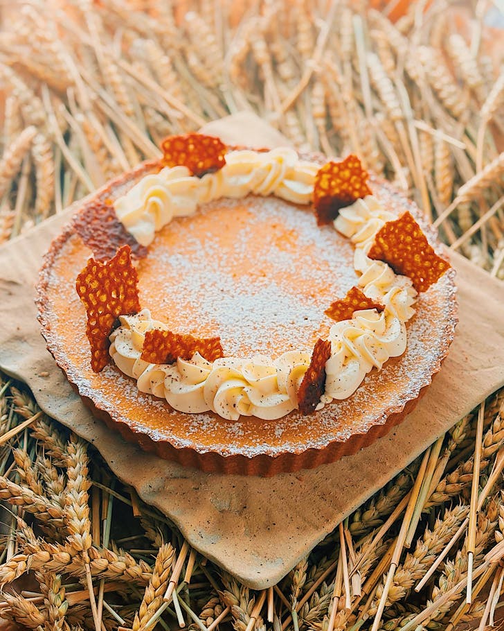 Butter NZ brandy snap and eggnog tart