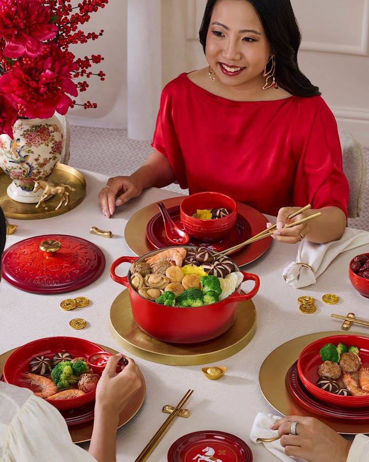 A very auspicious red setting for Le Creusetâs upcoming Carousel collection 