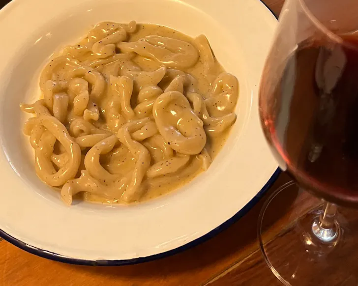 Pici pasta and wine combo