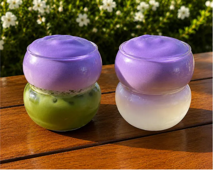 Matcha and ube cloud drinks hill house cafe