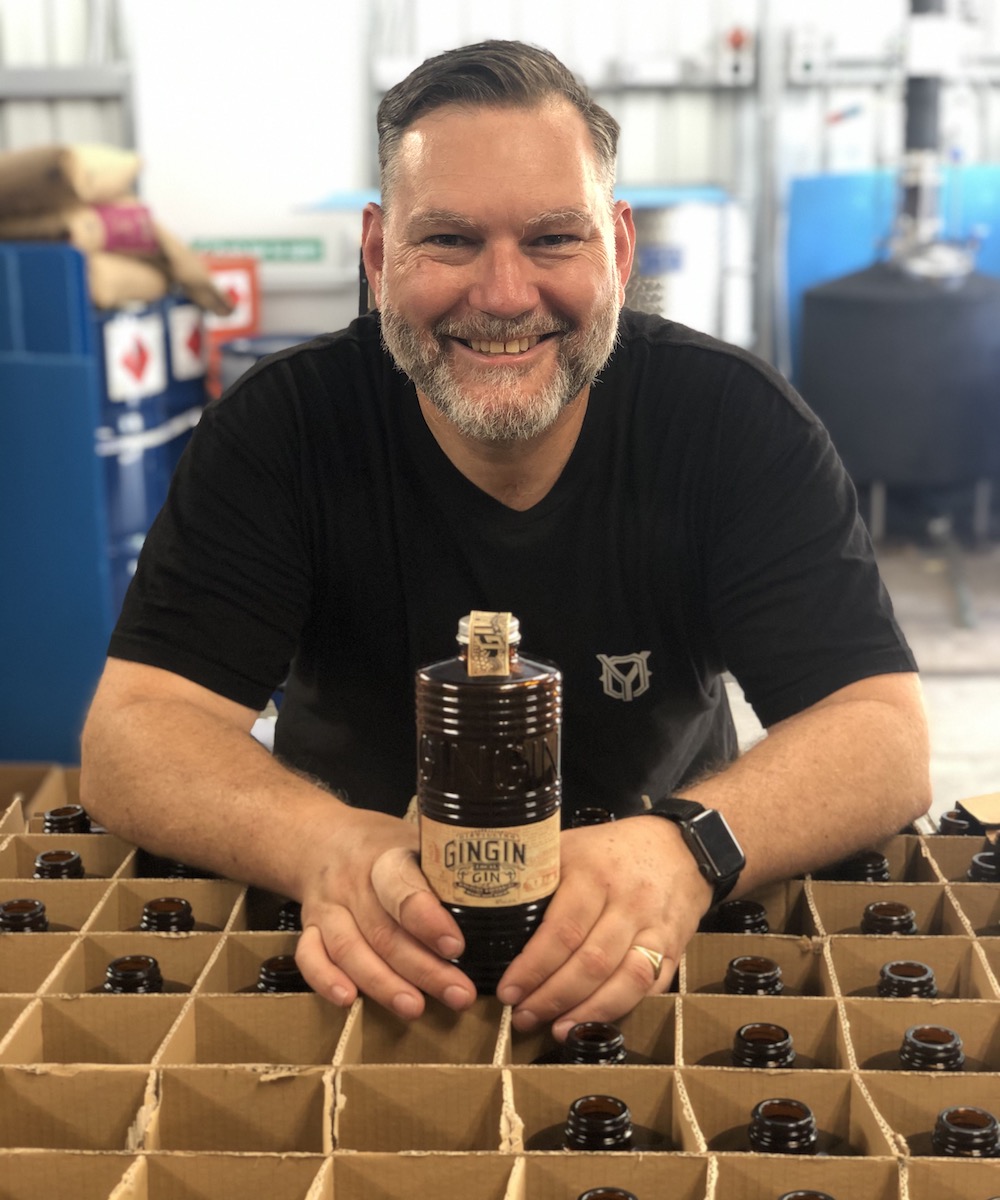 Distiller James Young with bottle of Gingin Gin