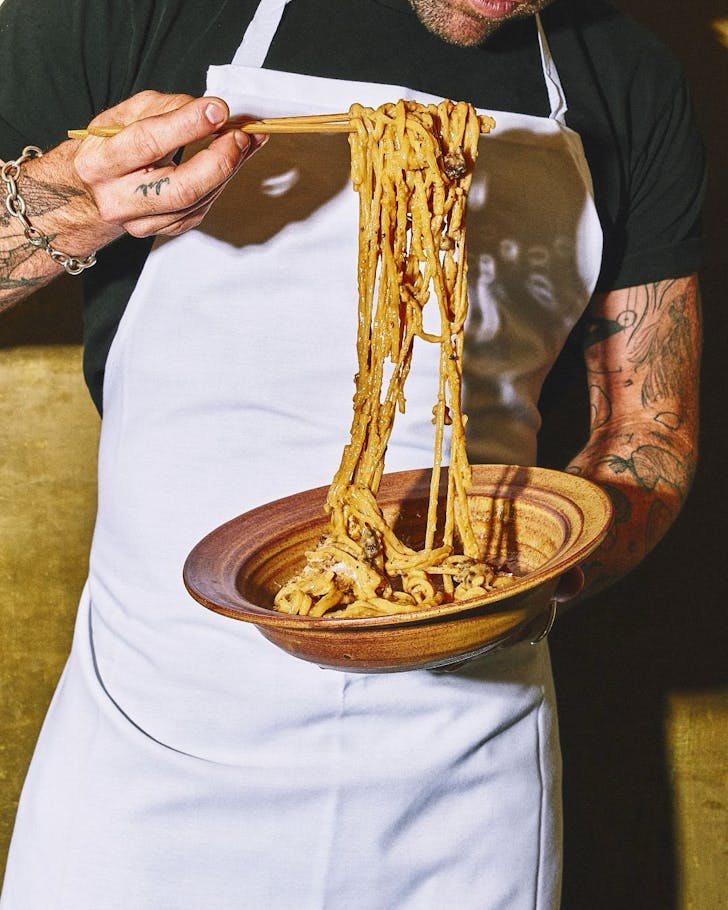 Chef Mitch Orrâs famous pigâs head carbonara udon from ACME days is making a comeback at Cho Cho San Sydney