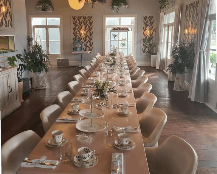 High Tea at Moxie Restaurant set up for private function, with photo from their website