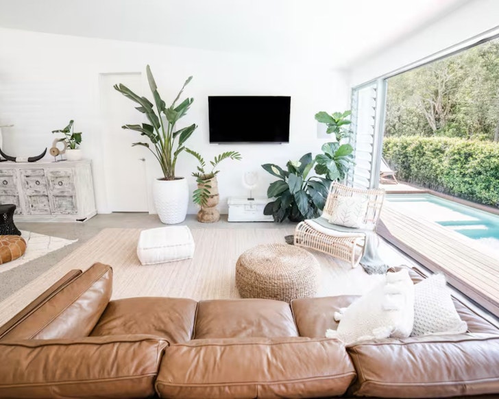 The living space and pool at Isle one of the best Airbnbs on the Sunshine Coast