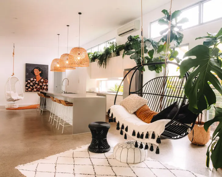 Egg chairs in the lounge at ISLE best pet-friendly accommodation queensland