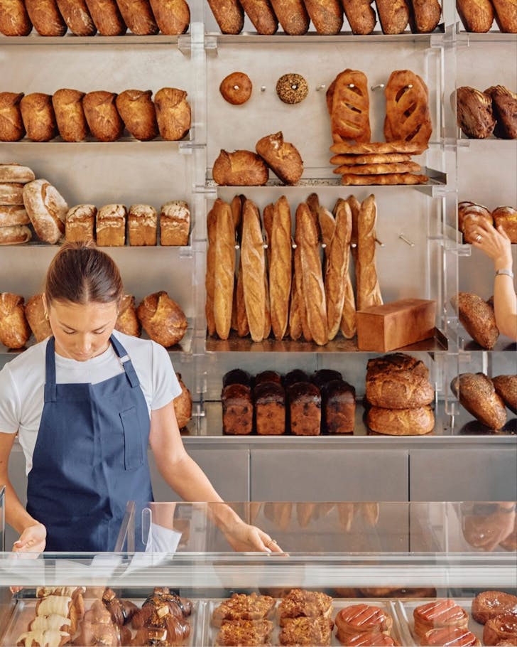 An impressive wall of breads and pastries at Idle, Brisbane.