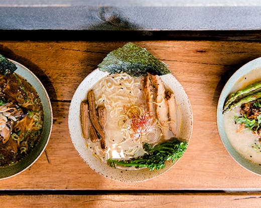 three bowls of vegan ramen
