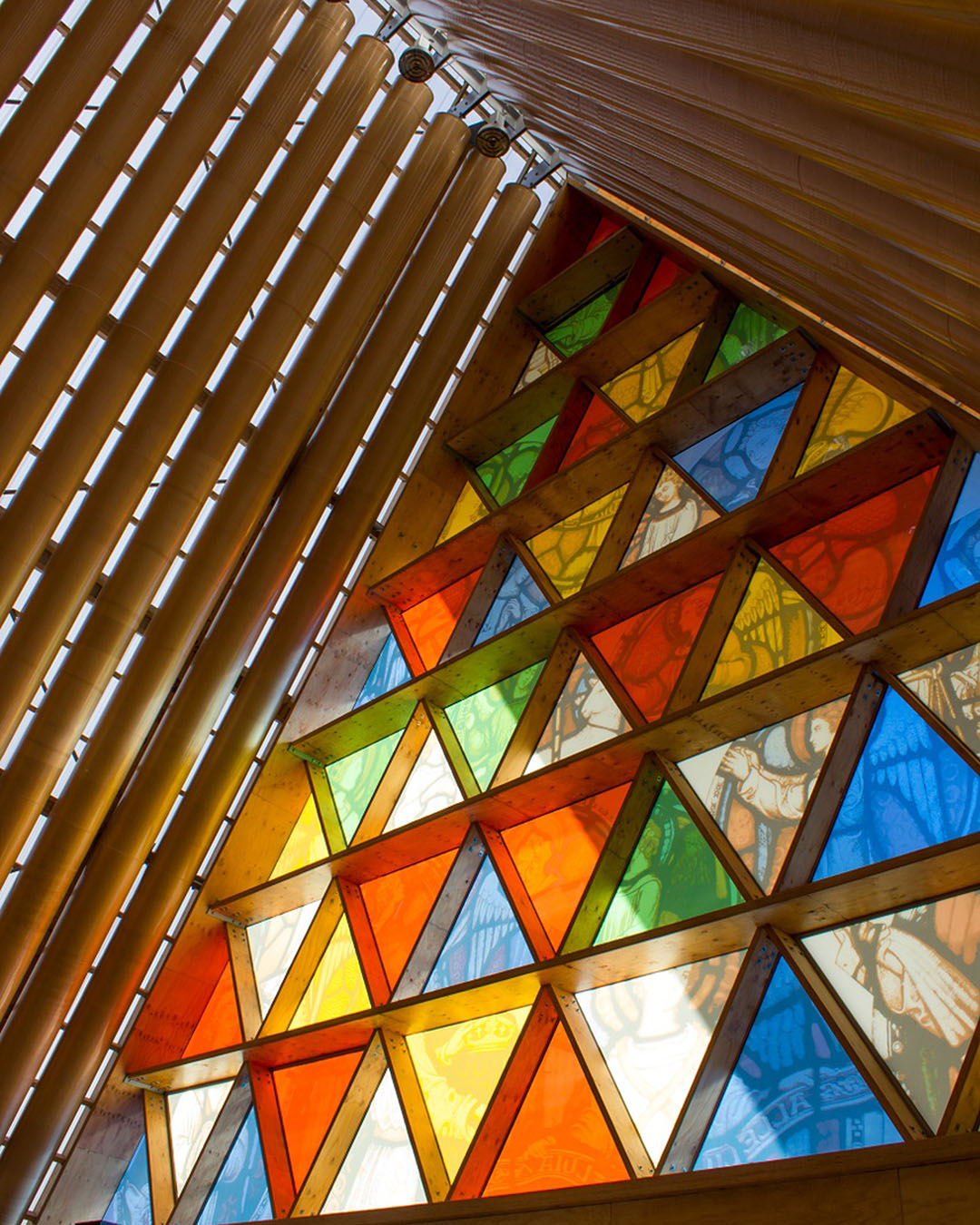 An interior window at Christchurch's famed Cardboard Cathedral.