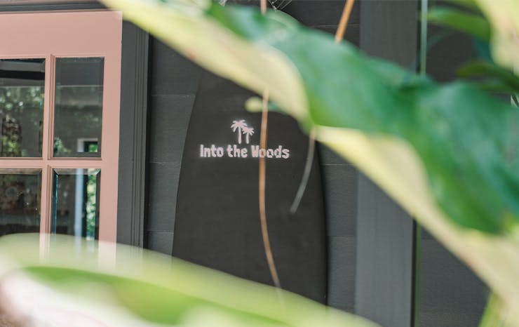 the pink front door of into the woods