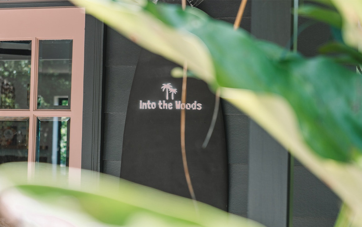 the pink front door of into the woods