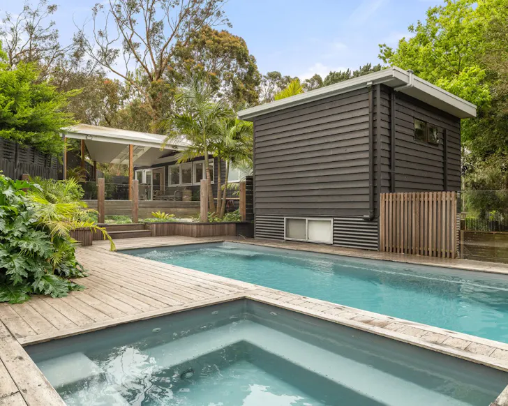 The pool and spa at Island Escape one of the best Phillip Island Airbnbs
