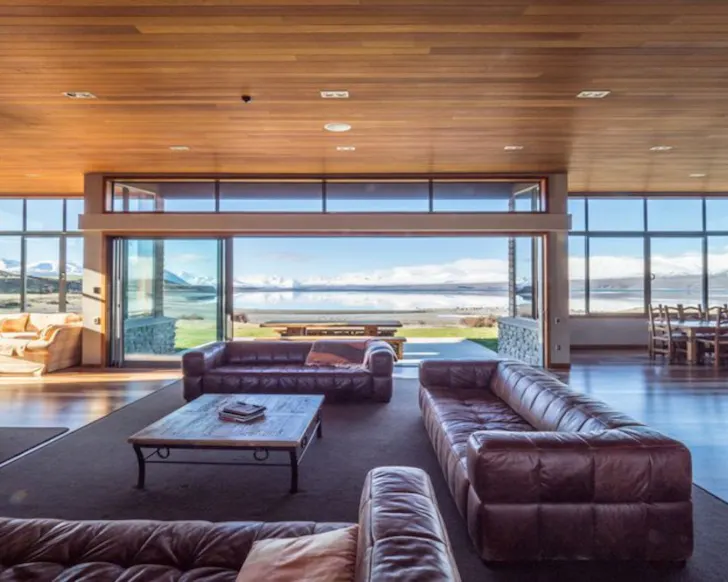 The huge living space at Isolation Bay best lakefront Airbnbs NZ