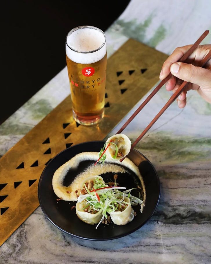 The famed prawn and paua gyoza at Izakai. 