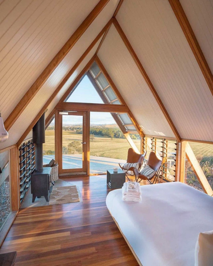 The bedroom at JR's Hut on Kimo Estate best NSW farm stays