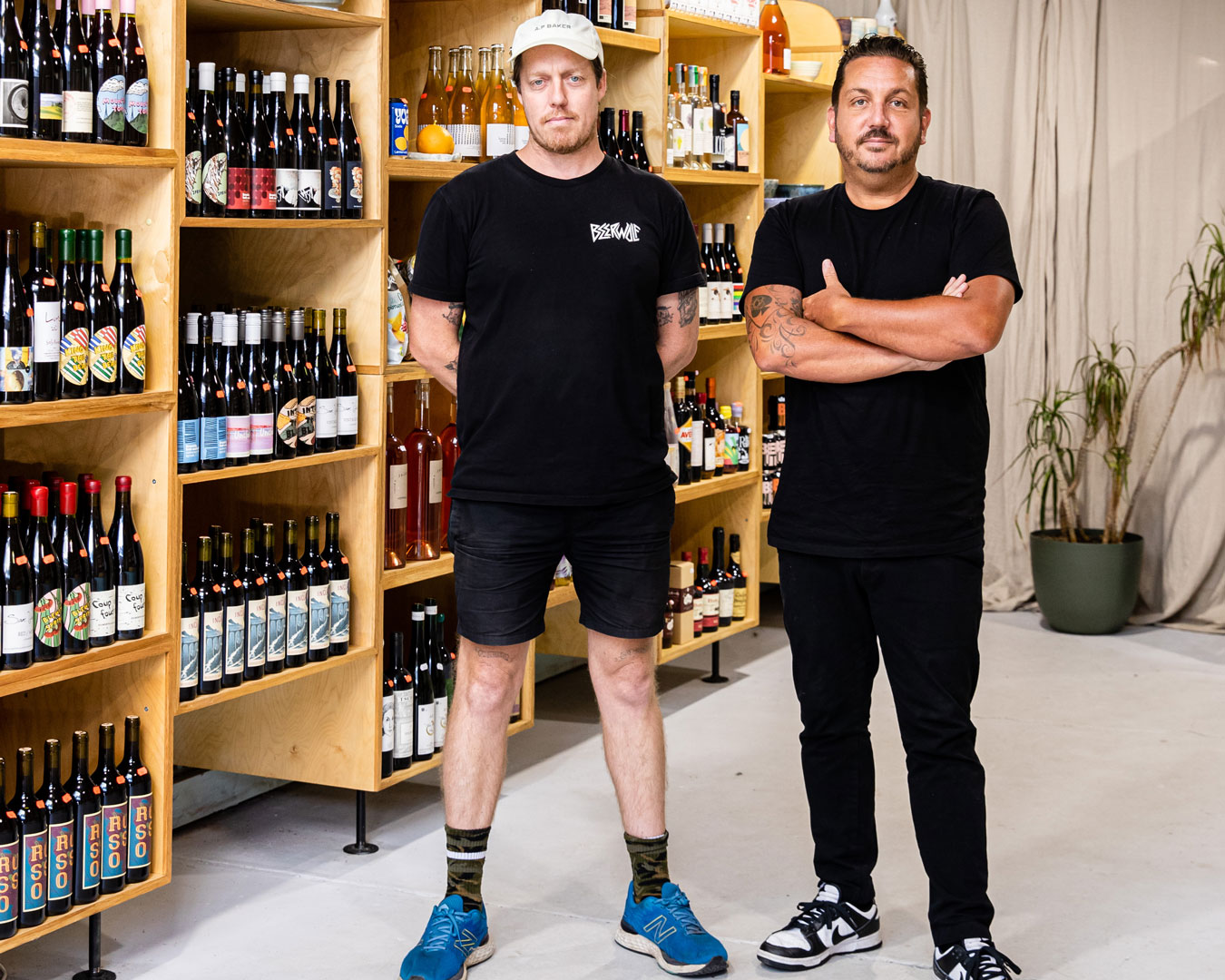 James Hird and Joel Amos in bottle shop
