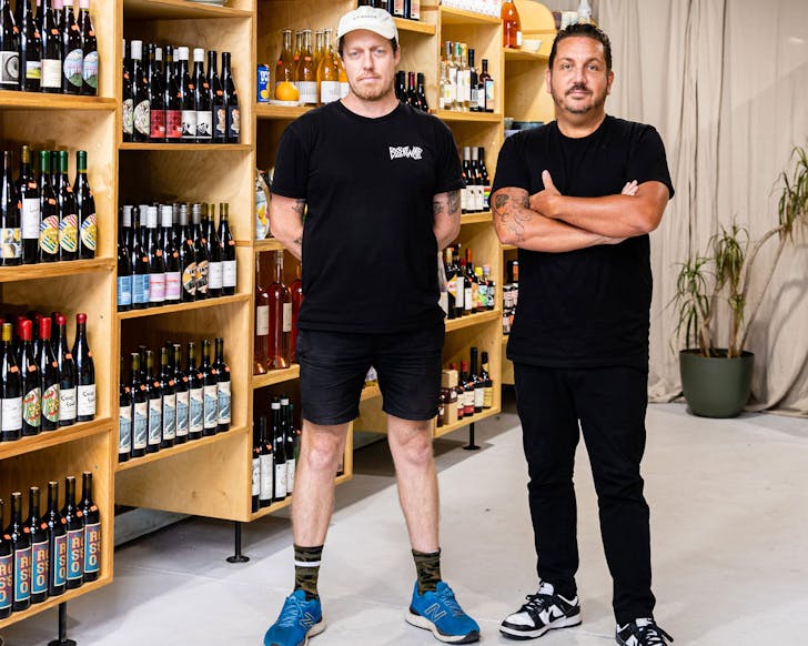 James Hird and Joel Amos in bottle shop