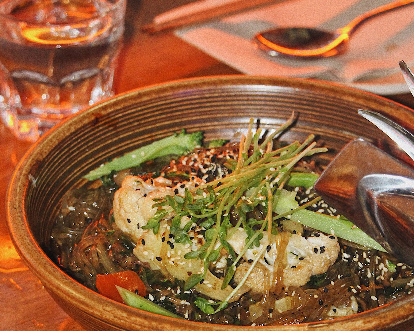 Gluten free glass noodle japchae dish by BANZIHA, one of the best gluten-free eateries in Auckland. 