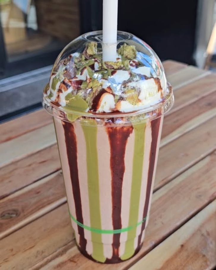A milkshake from Jax Burger Shack's Dubai Chocolate Dessert Range.
