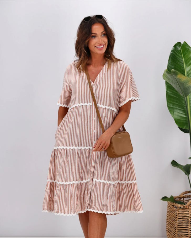 Joop & Gypsy Rosalie Dress In Mocha Stripe