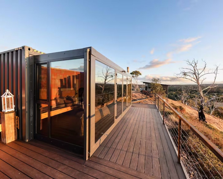 A view of the tiny home on the cliff edge at Jumanji one of the best tiny homes in Victoria