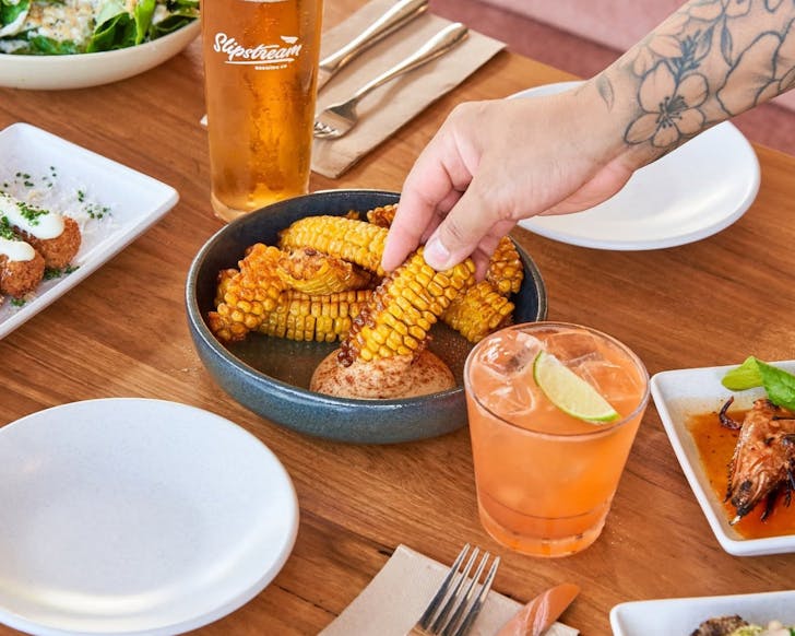 Table of food and cocktails