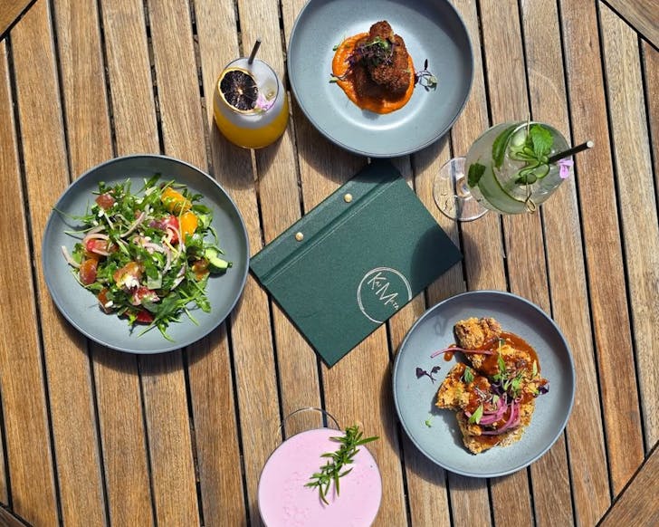 A vibrant spread of eats and drinks from Kai Mata in Kerikeri. 