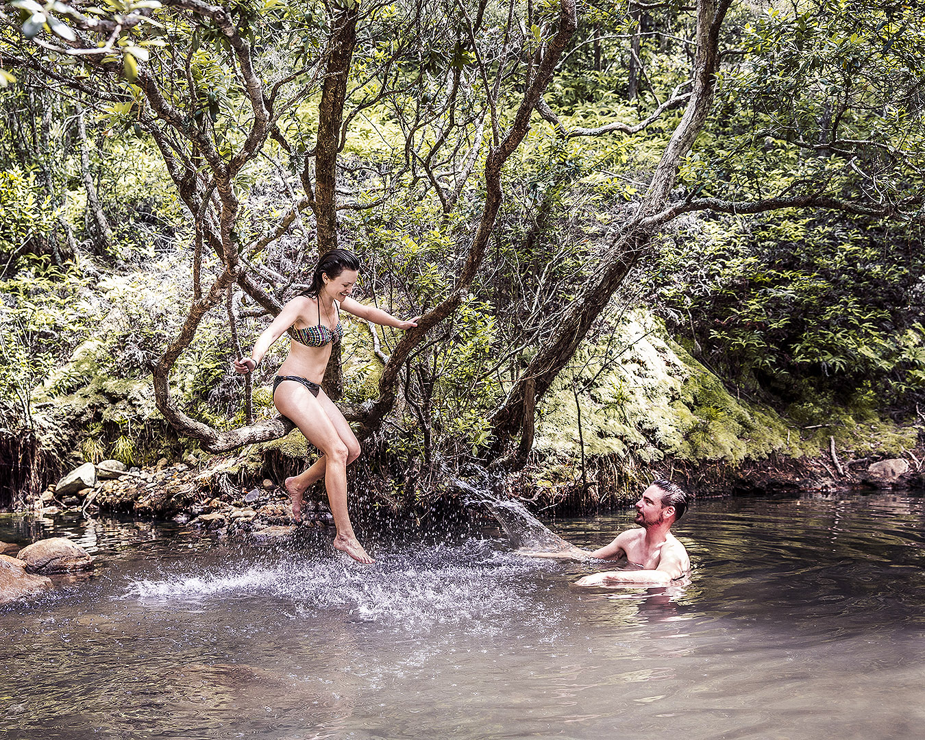 A couple frolic amongst the hot Springs.