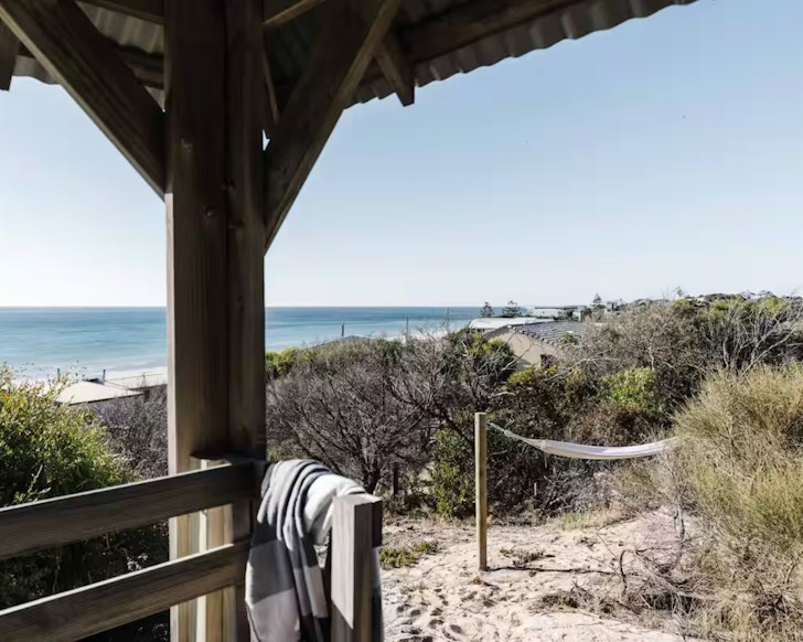 A view of the beach and sea from Kestrels Nest one of the best Airbnbs near Adelaide